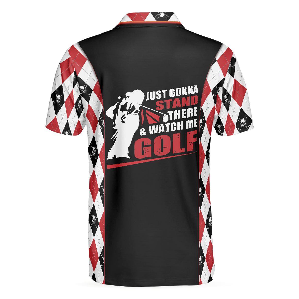 Alternative view of Just Gonna Stand There And Watch Me Golf Polo Shirt, Argyle Pattern Skull Golf Shirt For Men