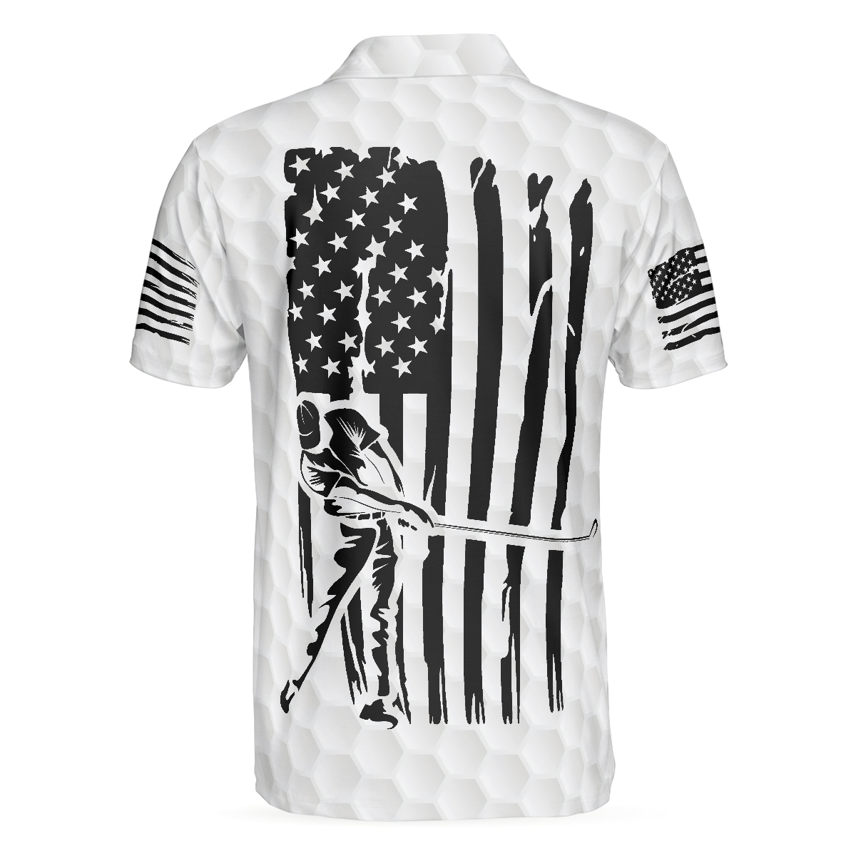 Alternative view of Just Swing It American Golfer Polo Shirt, Black And White American Flag Golf Shirt For Men