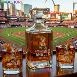 Los Angeles Angels Custom Decanter Set with 2 Whiskey Glasses Etched Glassware Kit Est. 1961 MLB Fan Gift