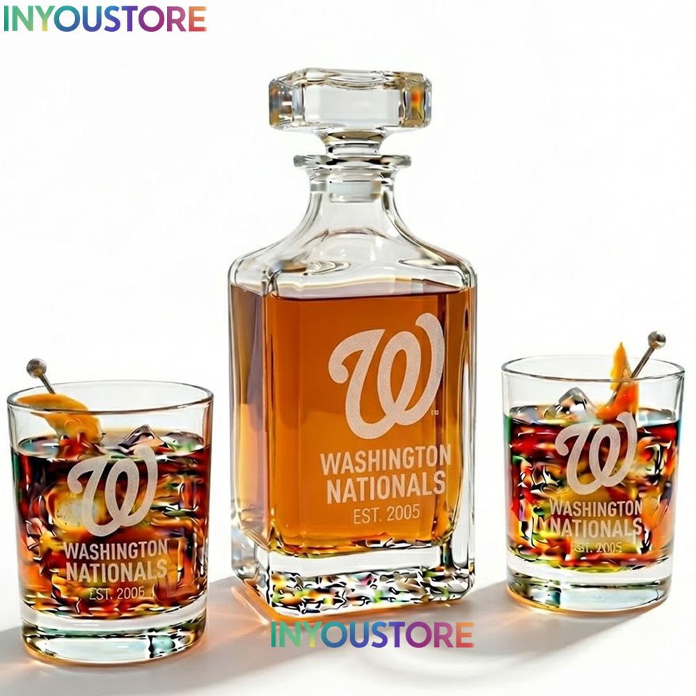 Washington Nationals Custom Decanter Set with 2 Whiskey Glasses Etched Glassware Kit Est. 1901 MLB Fan Gift - Image 4