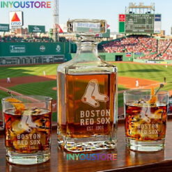 Boston Red Sox Custom Decanter Set with 2 Whiskey Glasses Etched Glassware Kit Est. 1901 MLB Fan Gift