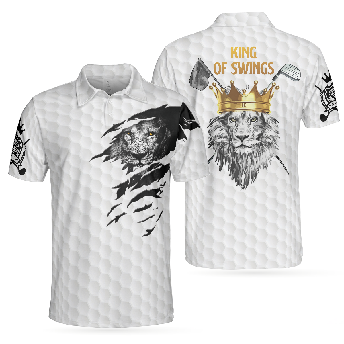 King Of Swings Lion Golfing Polo Shirt, Black And White Lion King Sketching Polo Shirt, Best Golf Shirt For Men