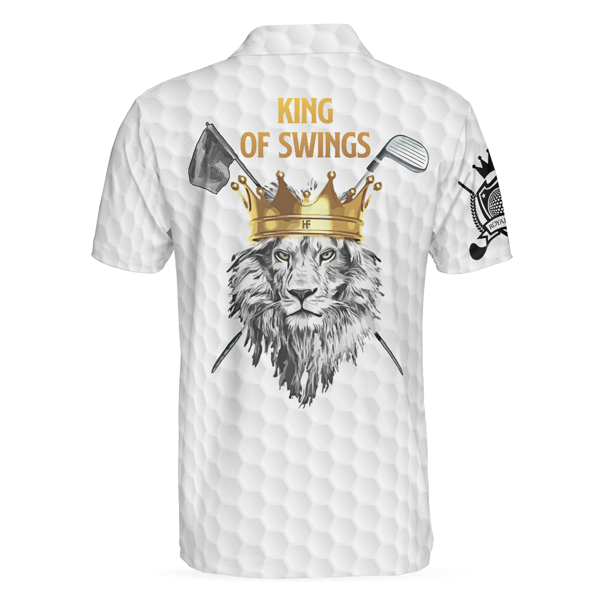 Alternative view of King Of Swings Lion Golfing Polo Shirt, Black And White Lion King Sketching Polo Shirt, Best Golf Shirt For Men