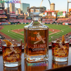 St. Louis Cardinals Custom Decanter Set with 2 Whiskey Glasses Etched Glassware Kit Est. 1882 MLB Fan Gift