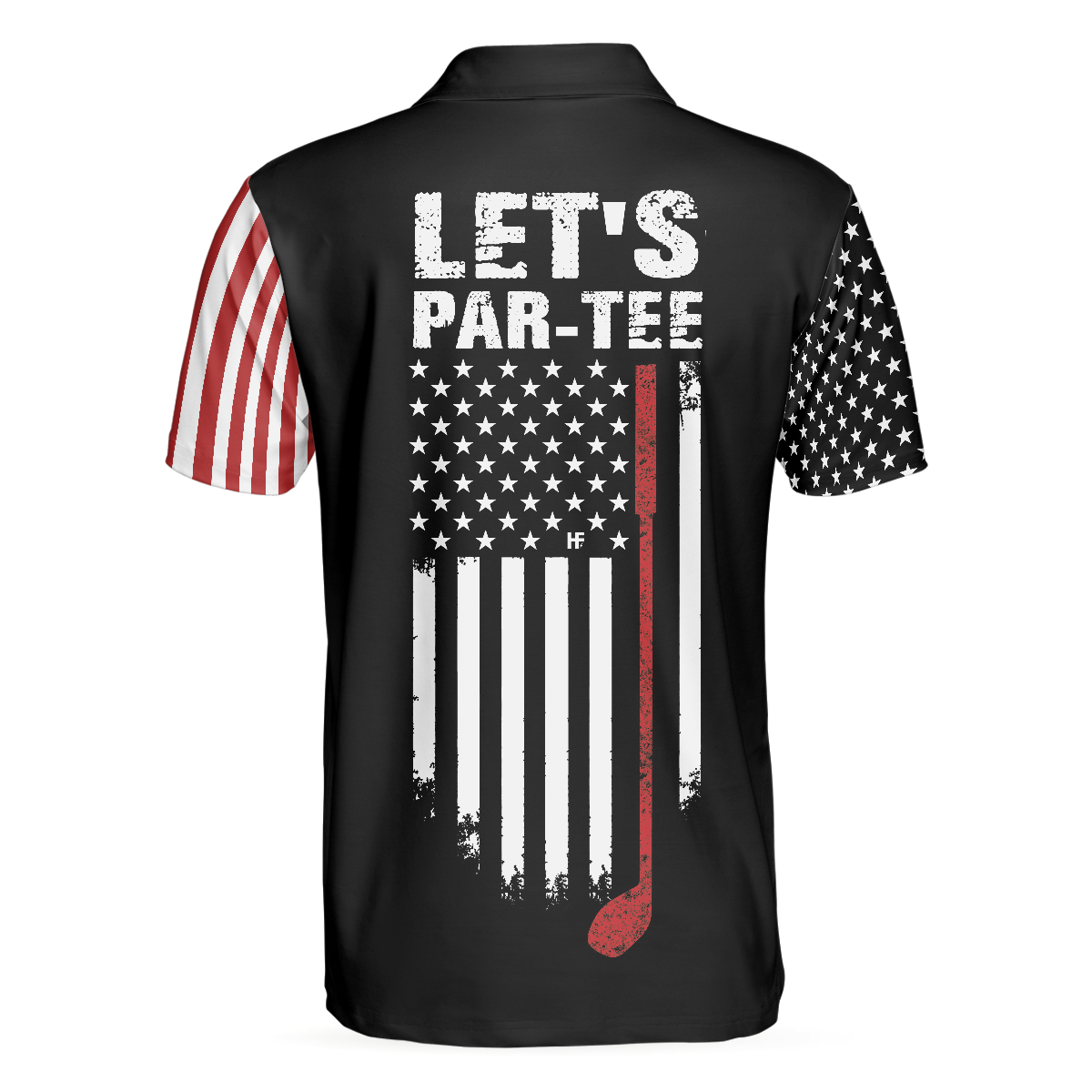 Alternative view of Let's Par Tee Short Sleeve Golf Polo Shirt, Dark Theme American Flag Polo Shirt, Patriotic Golf Shirt For Men