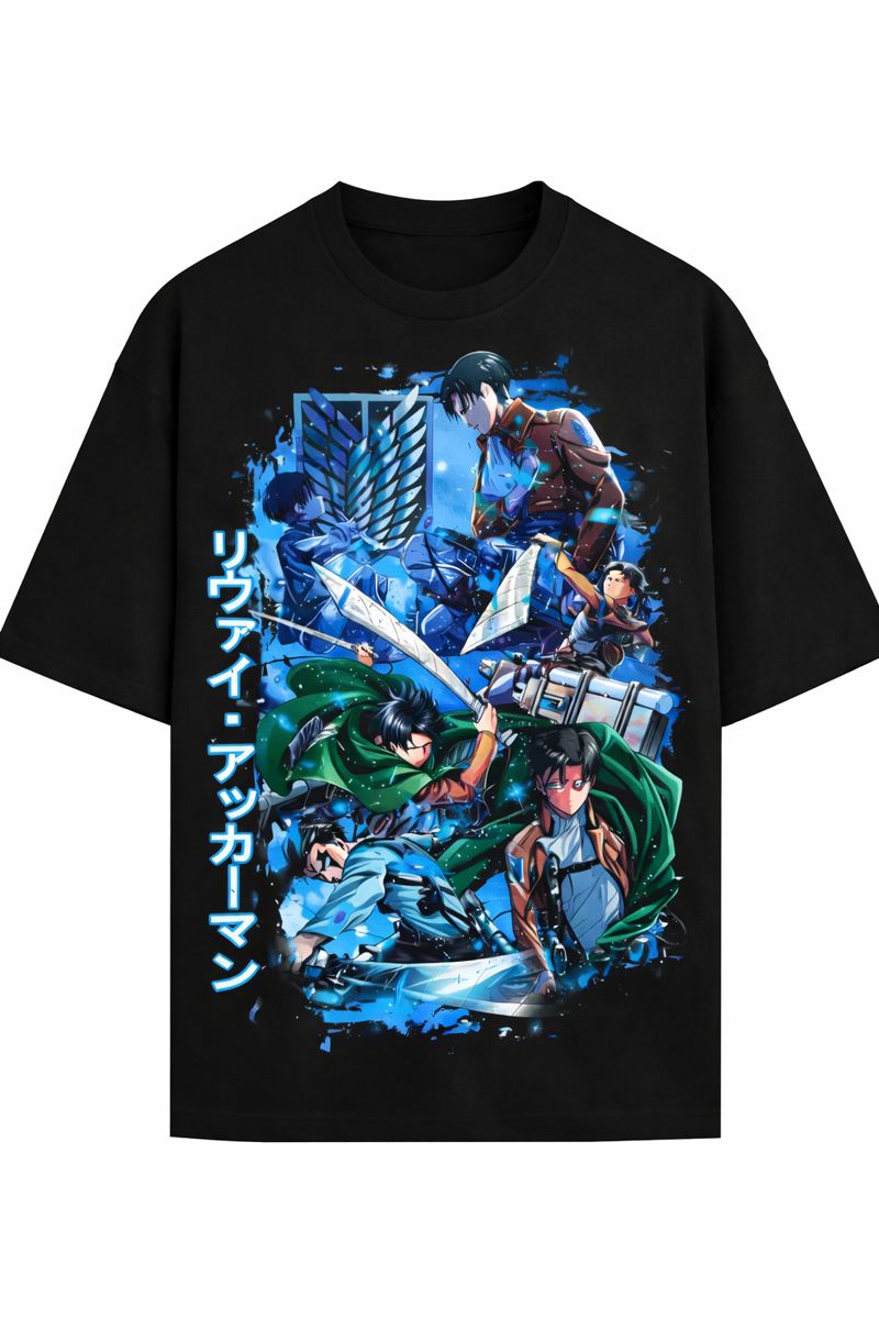 Levi Ackerman Attack on Titan Oversized Shirt - Anime Graphic Heavyweight Tee - Vintage Survey Corps Black T-Shirt