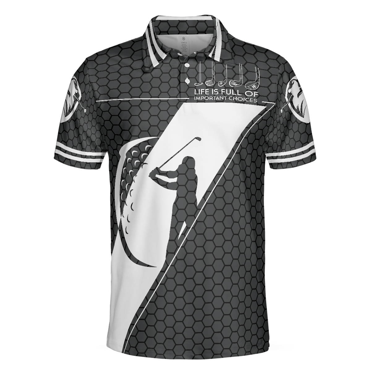 Alternative view of Life Is Full Of Important Choices Golf Polo Shirt, Black Golfing Pattern Polo Shirt, Best Golf Shirt For Men