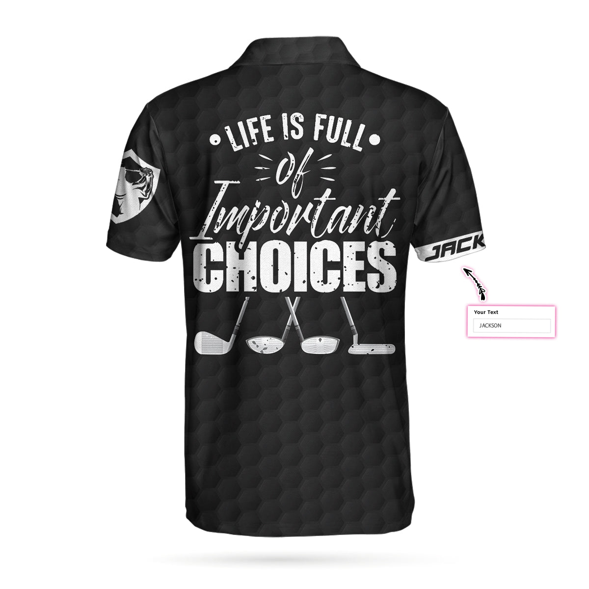Alternative view of Life Is Full Of Important Choices New Custom Polo Shirt, Personalized Black Golf Pattern American Flag Polo Shirt, Best Golf Shirt For Men