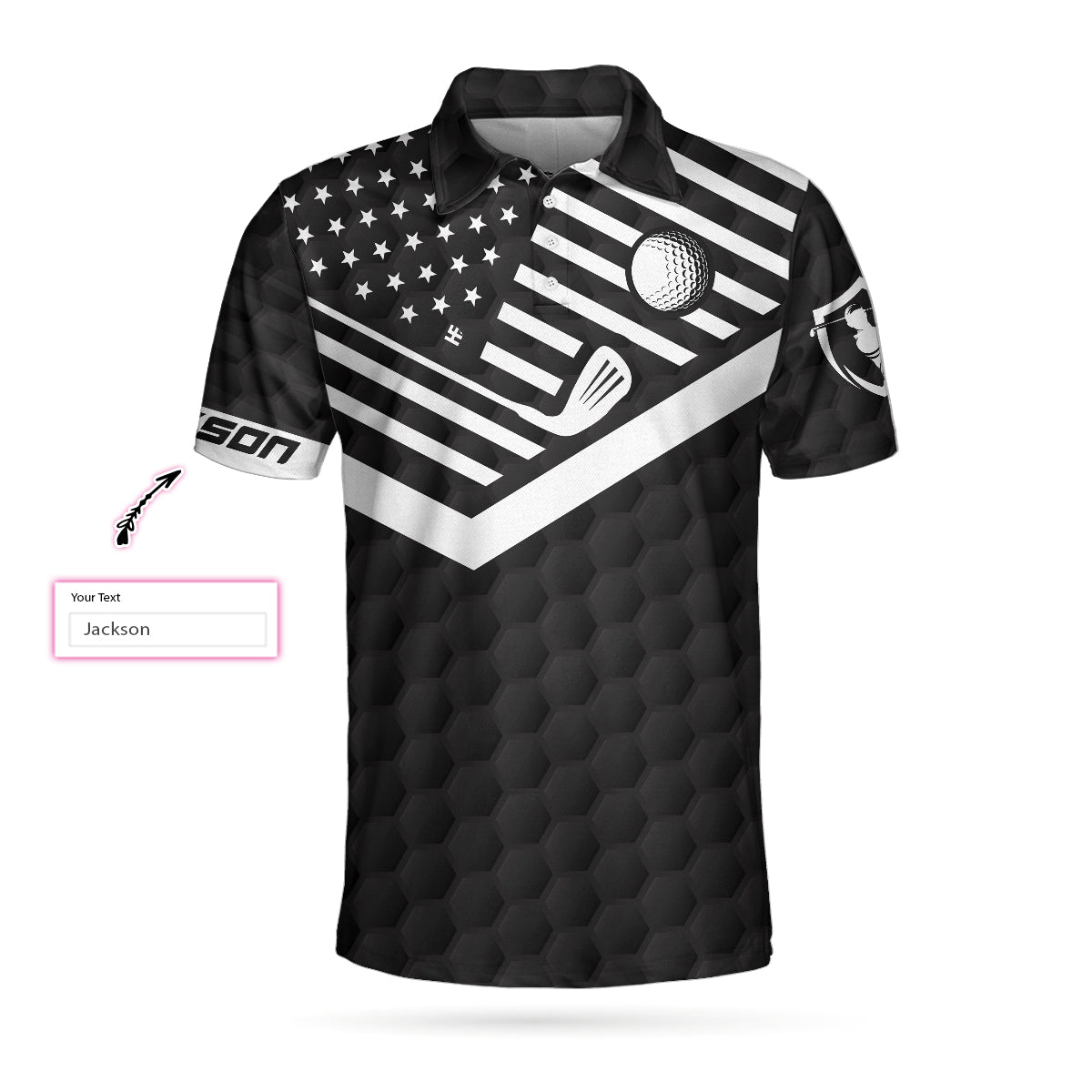 Alternative view of Life Is Short Swing Hard Custom Polo Shirt, Personalized Black American Flag Golf Shirt For Men