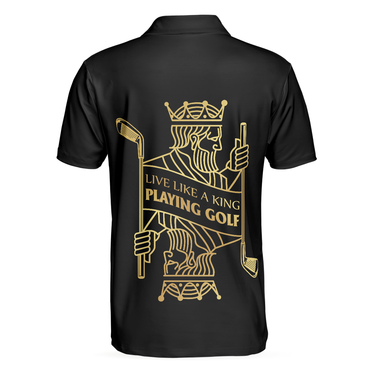Alternative view of Live Like A King Playing Golf Black And Gold Polo Shirt, Luxury Playing Card Poker Polo Shirt, Best Golf Shirt For Men
