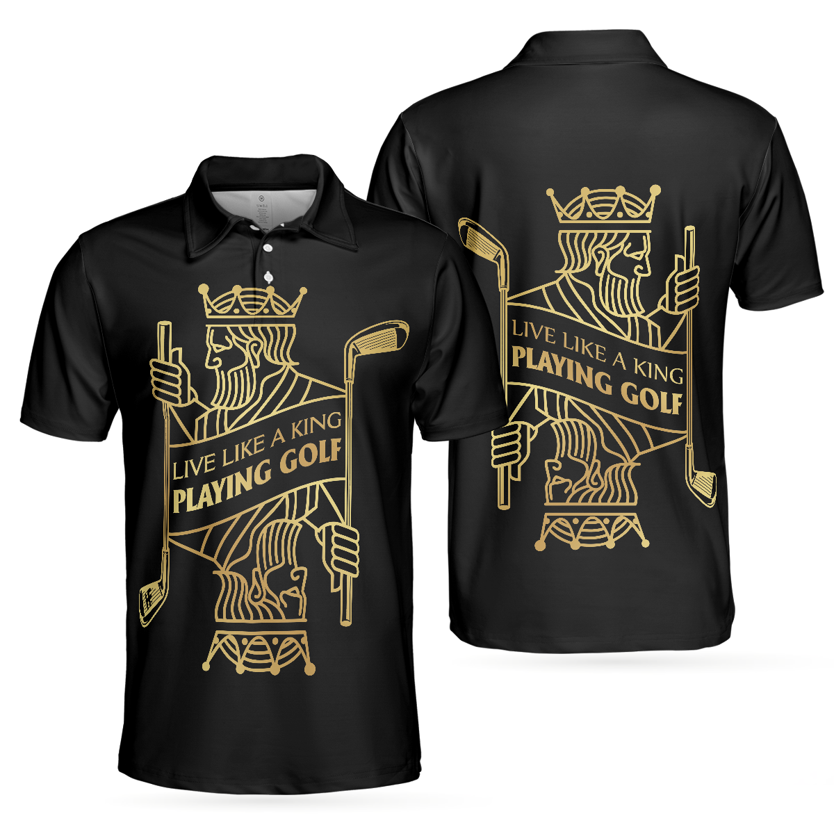 Live Like A King Playing Golf Black And Gold Polo Shirt, Luxury Playing Card Poker Polo Shirt, Best Golf Shirt For Men
