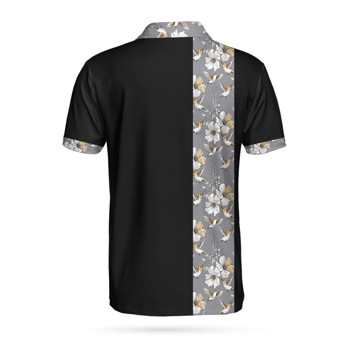 Alternative view of Luxury Golden Skull Black Golf Polo Shirt, Ash Floral Pattern Polo Shirt, Best Golf Shirt For Men