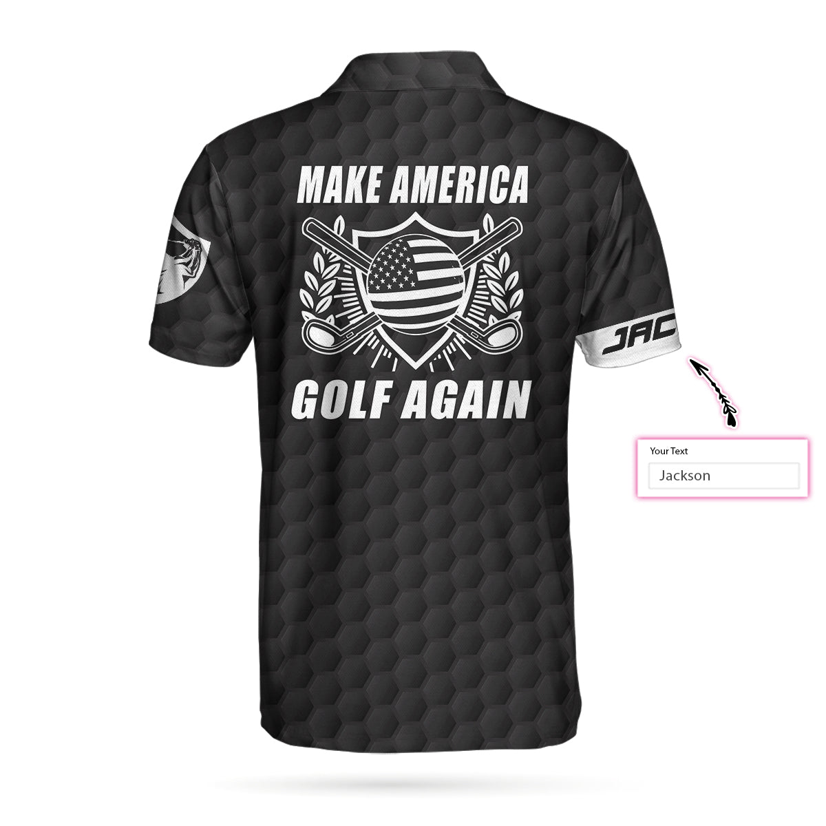 Alternative view of Make America Golf Again Custom Polo Shirt, Personalized Black American Flag Golf Shirt For Men