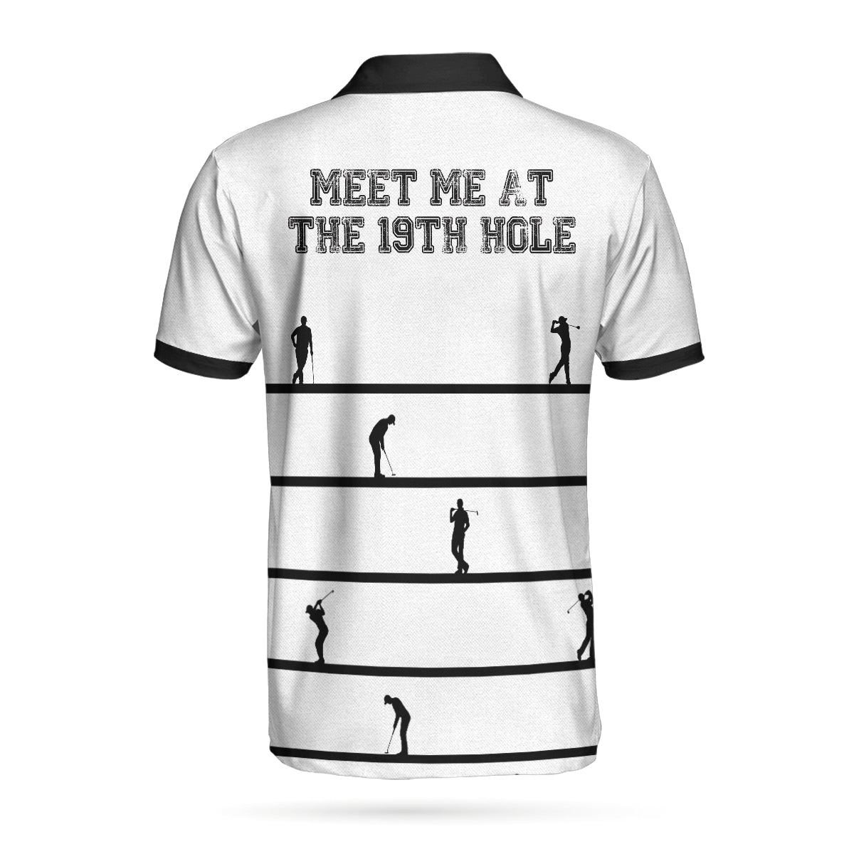 Alternative view of Meet Me At The 19th Hole Custom Polo Shirt, Personalized Black And White Golf Shirt For Men