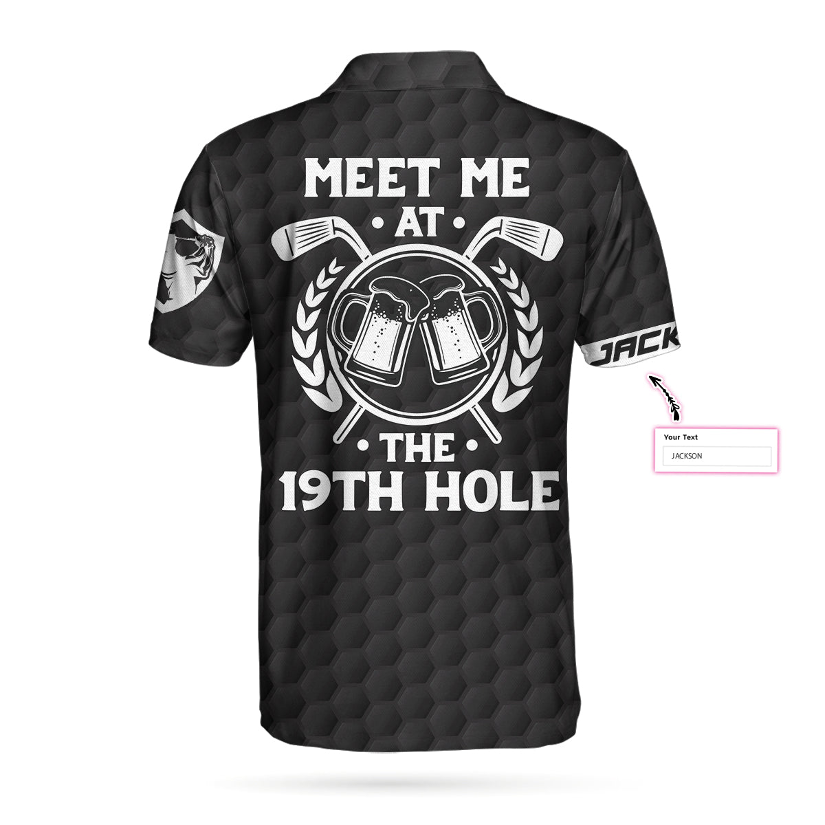 Alternative view of Meet Me At The 19th Hole Golf Custom Polo Shirt, Personalized Black American Flag Golf Shirt For Men