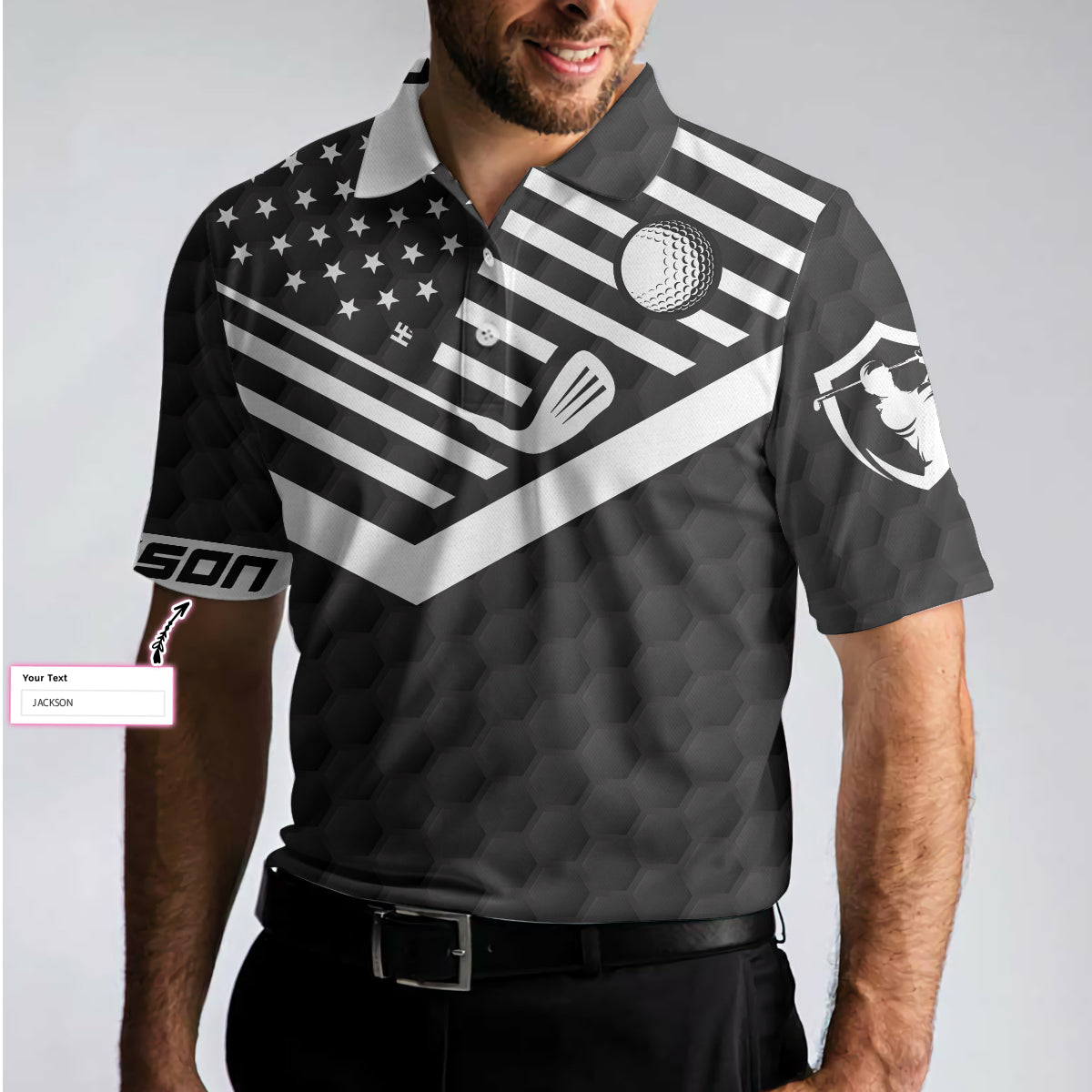 Meet Me At The 19th Hole Golf Custom Polo Shirt, Personalized Black American Flag Golf Shirt For Men