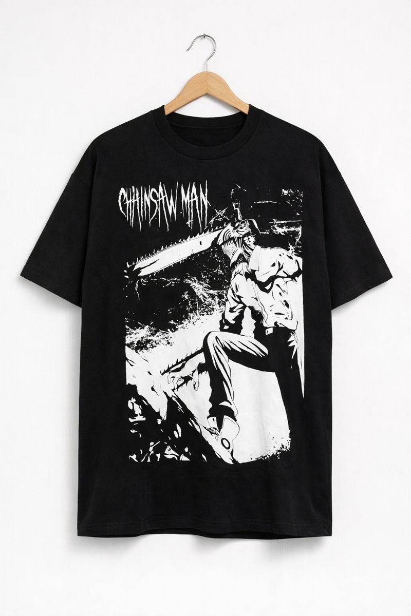 Alternative view of Men's Chainsaw Man Oversized T-Shirt Denji Manga Style Cotton Black Adult Size S-4XL
