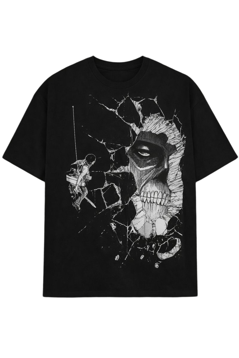 Men's Colossal Titan Anime Oversized T-Shirt Heavyweight Cotton Black Adult