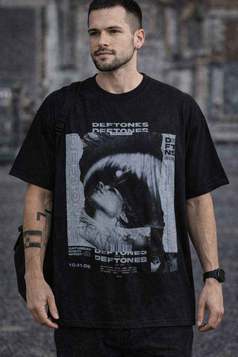 Alternative view of Men's Deftones Graphic Oversized T-Shirt Saturday Night Wrist Cotton Black Adult Size S-4XL