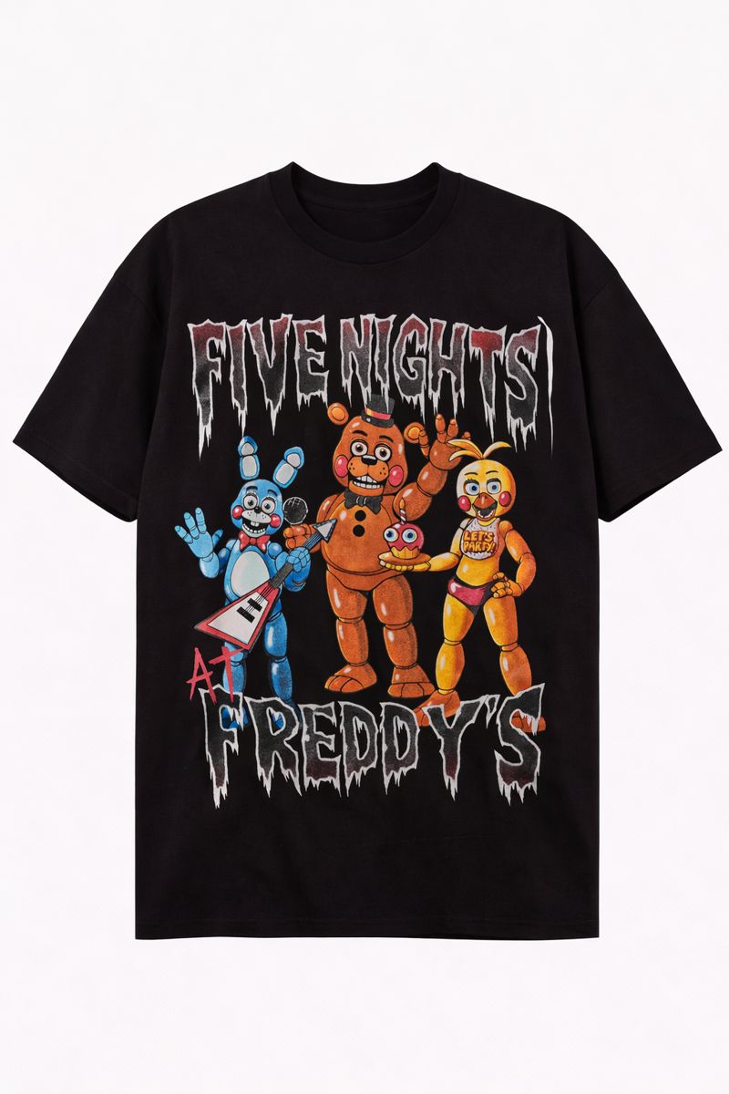 Men's Five Nights At Freddy's Graphic Oversized T-Shirt Toy Freddy Bonnie Chica Cotton Black Adult Size S-4XL