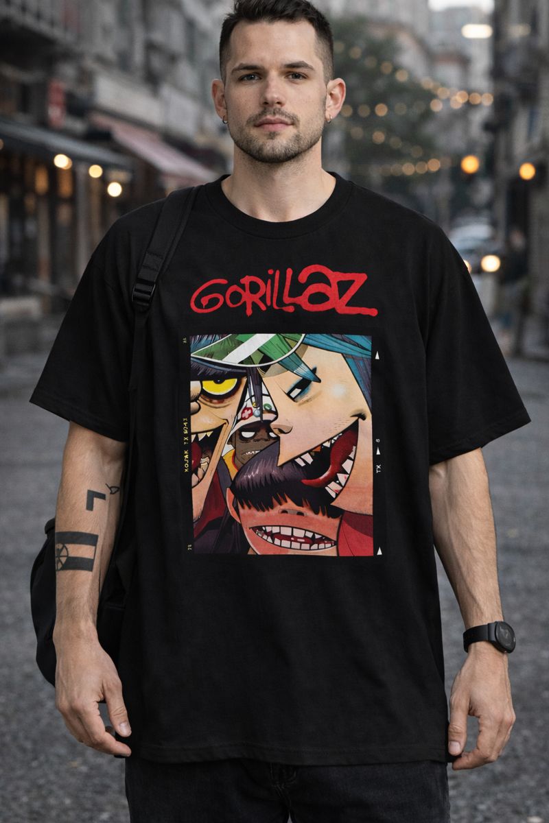 Alternative view of Men's Gorillaz Graphic Oversized T-Shirt Virtual Band 100% Cotton Charcoal Adult Size S-4XL