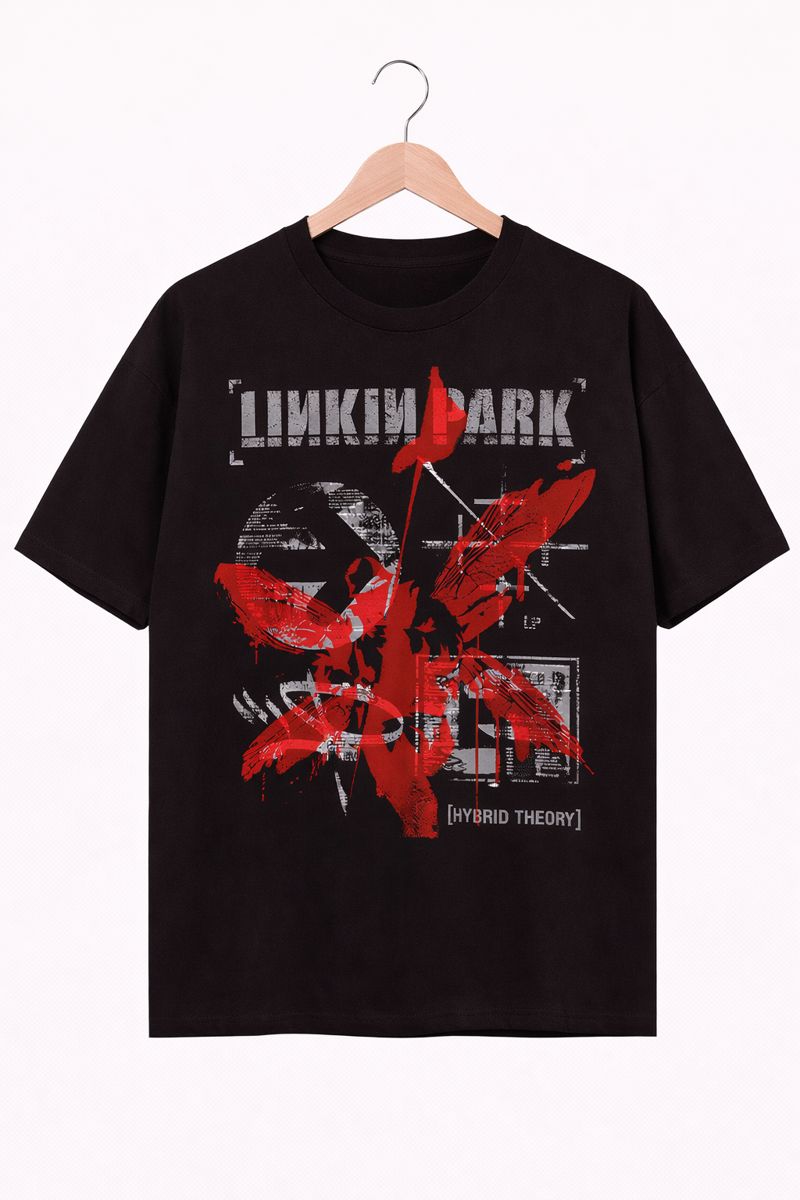 Alternative view of Men's Linkin Park Graphic Oversized T-Shirt Hybrid Theory Cotton Black Adult Size S-4XL