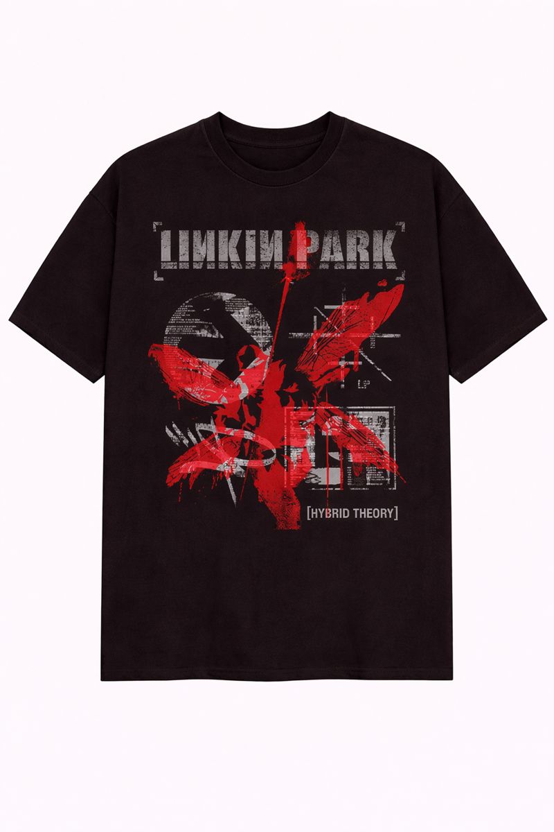 Men's Linkin Park Graphic Oversized T-Shirt Hybrid Theory Cotton Black Adult Size S-4XL