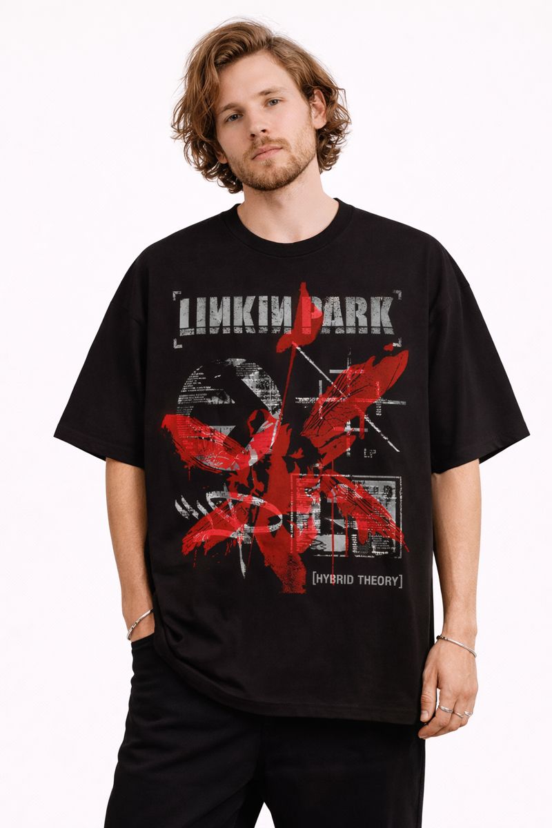 Men's Linkin Park Graphic Oversized T-Shirt Hybrid Theory Cotton Black Adult Size S-4XL - Image 3