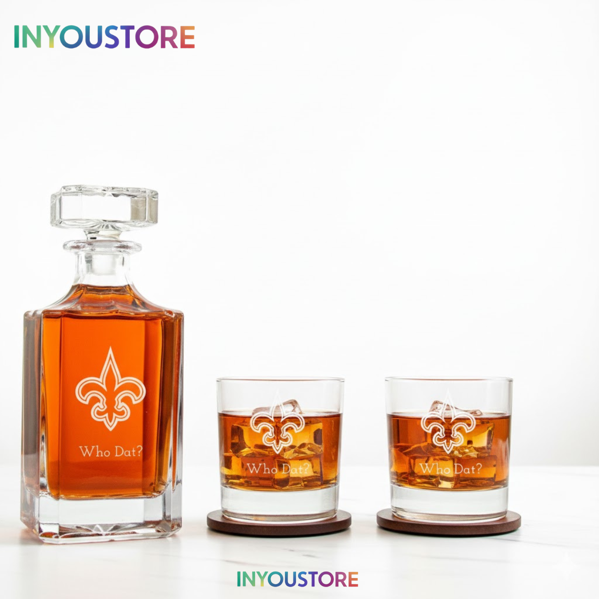 Men's New Orleans Saints Custom Engraved Whiskey Decanter Gift Set Glassware Clear One Size - Image 3