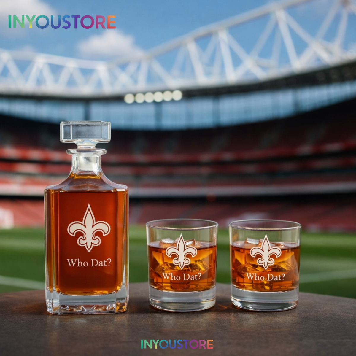 Men's New Orleans Saints Custom Engraved Whiskey Decanter Gift Set Glassware Clear One Size - Image 4