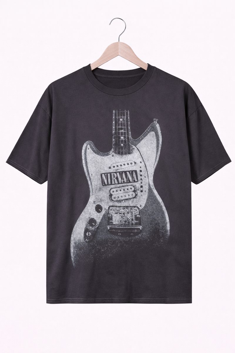 Men's Nirvana Graphic Oversized T-Shirt Electric Guitar Cotton Charcoal Adult Size S-4XL - Image 3