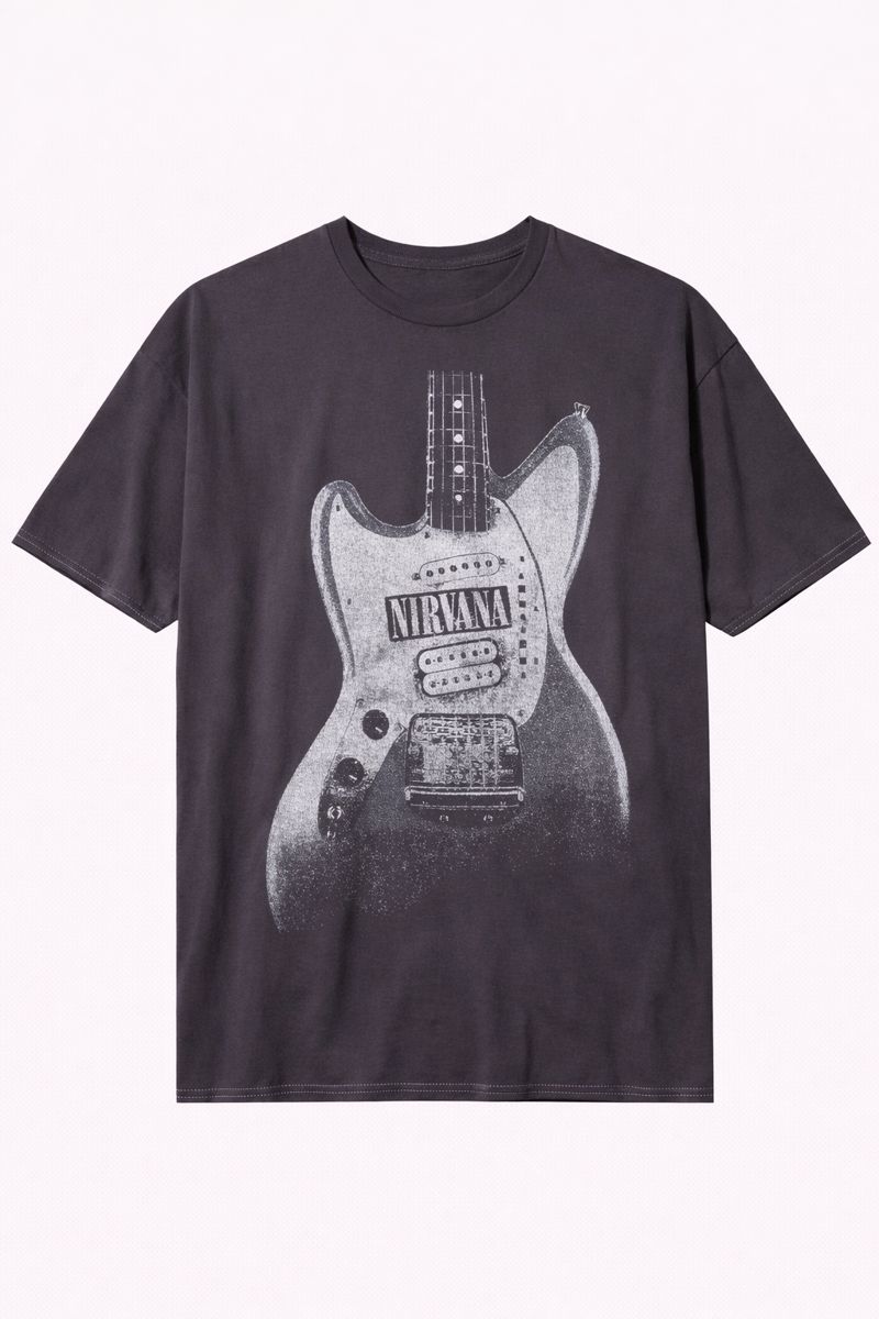 Men's Nirvana Graphic Oversized T-Shirt Electric Guitar Cotton Charcoal Adult Size S-4XL