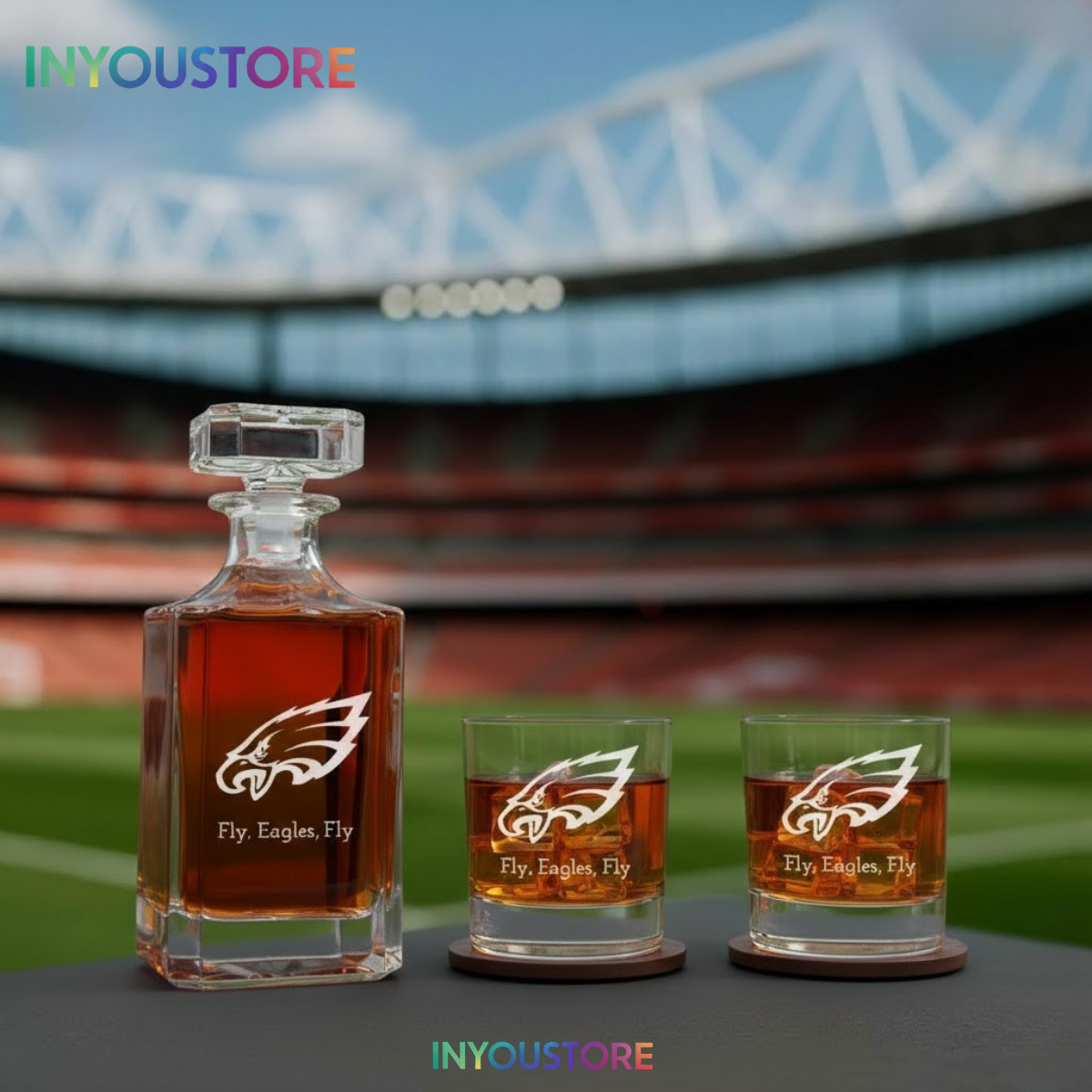 Men's Philadelphia Eagles Custom Engraved Whiskey Decanter Gift Set Glassware Clear One Size - Image 4