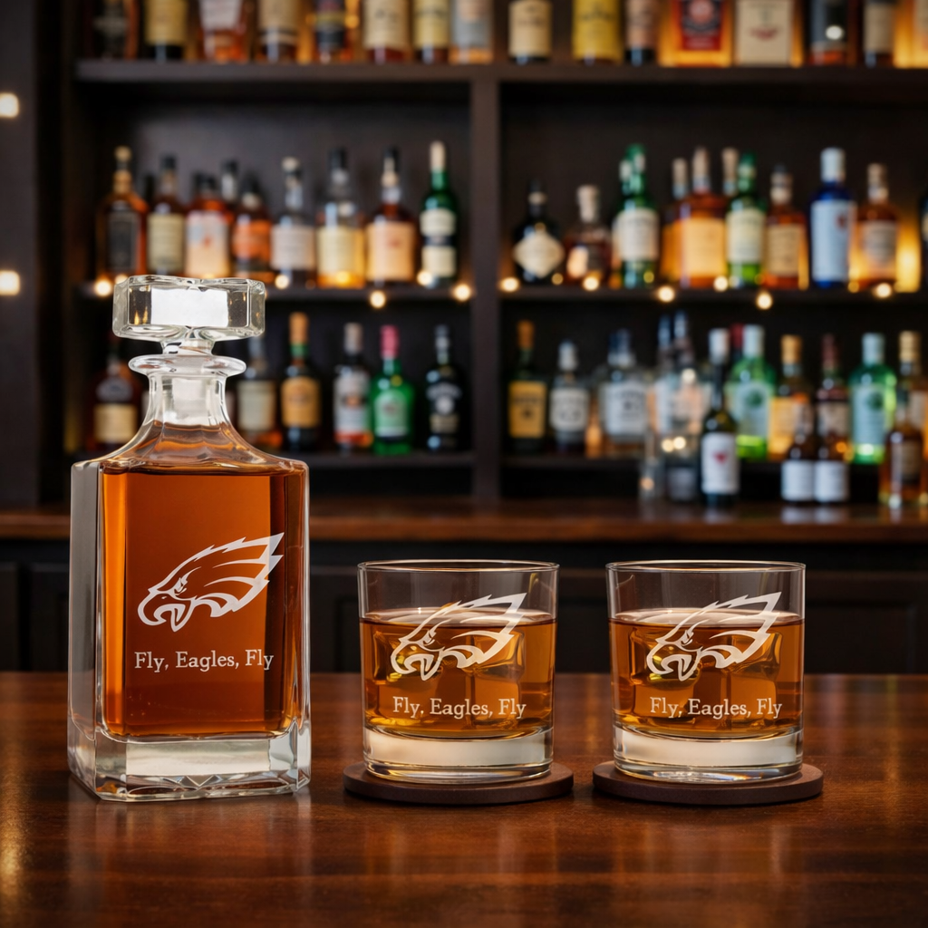 Men's Philadelphia Eagles Custom Engraved Whiskey Decanter Gift Set Glassware Clear One Size