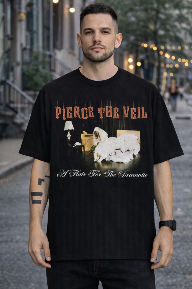 Men's Pierce The Veil Graphic Oversized T-Shirt A Flair For The Dramatic Cotton Black Adult Size S-4XL - Image 3