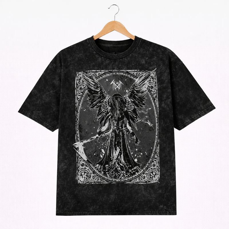 Alternative view of Men's Sleep Token Graphic Oversized T-Shirt Angel With Scythe Mineral Wash Black Adult Size S-4XL