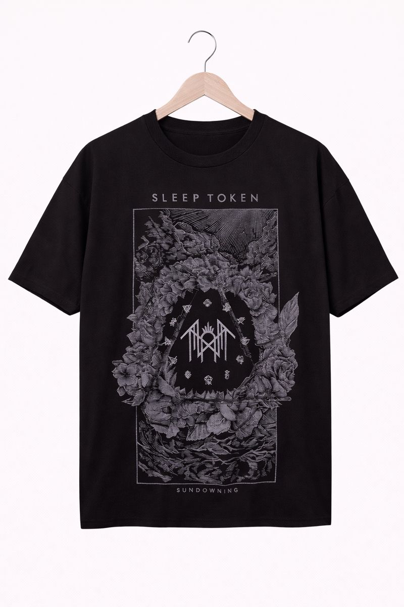 Alternative view of Men's Sleep Token Graphic Oversized T-Shirt Sundowning Album Cotton Black Adult Size S-4XL