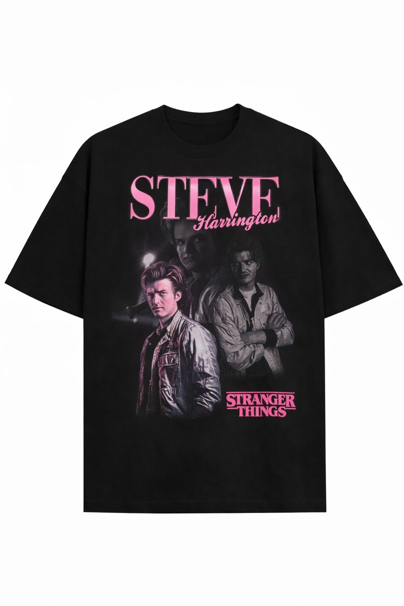 Men's Stranger Things Graphic Oversized T-Shirt Steve Harrington Cotton Black Adult Size S-4XL