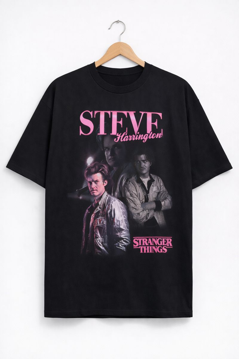 Alternative view of Men's Stranger Things Graphic Oversized T-Shirt Steve Harrington Cotton Black Adult Size S-4XL