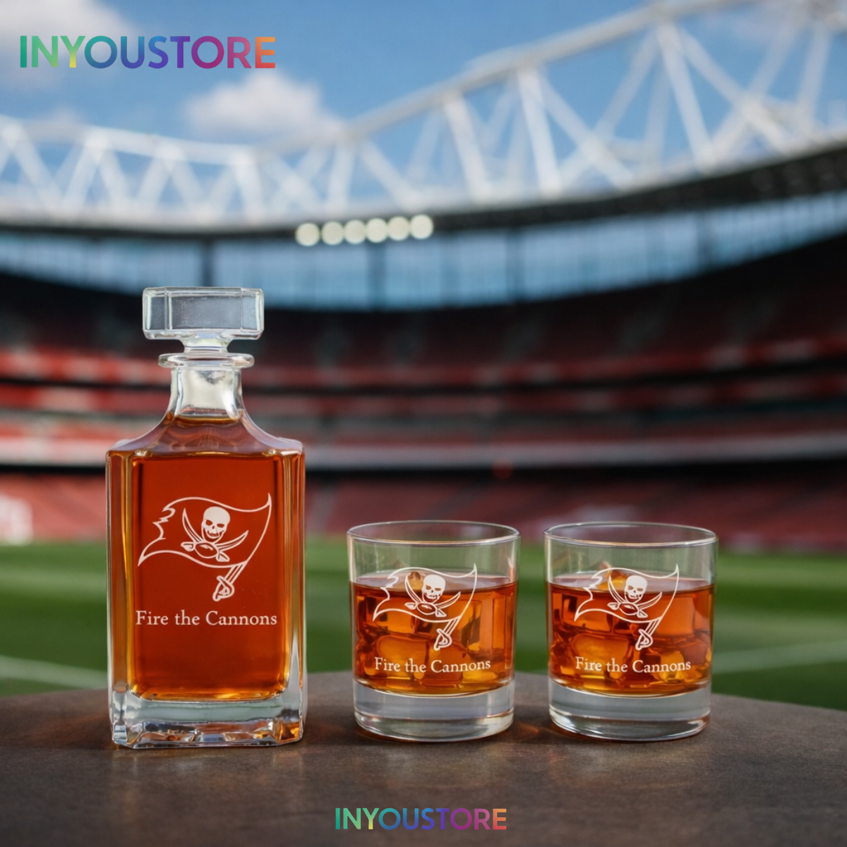 Men's Tampa Bay Buccaneers Custom Engraved Whiskey Decanter Gift Set Glassware Clear One Size - Image 4