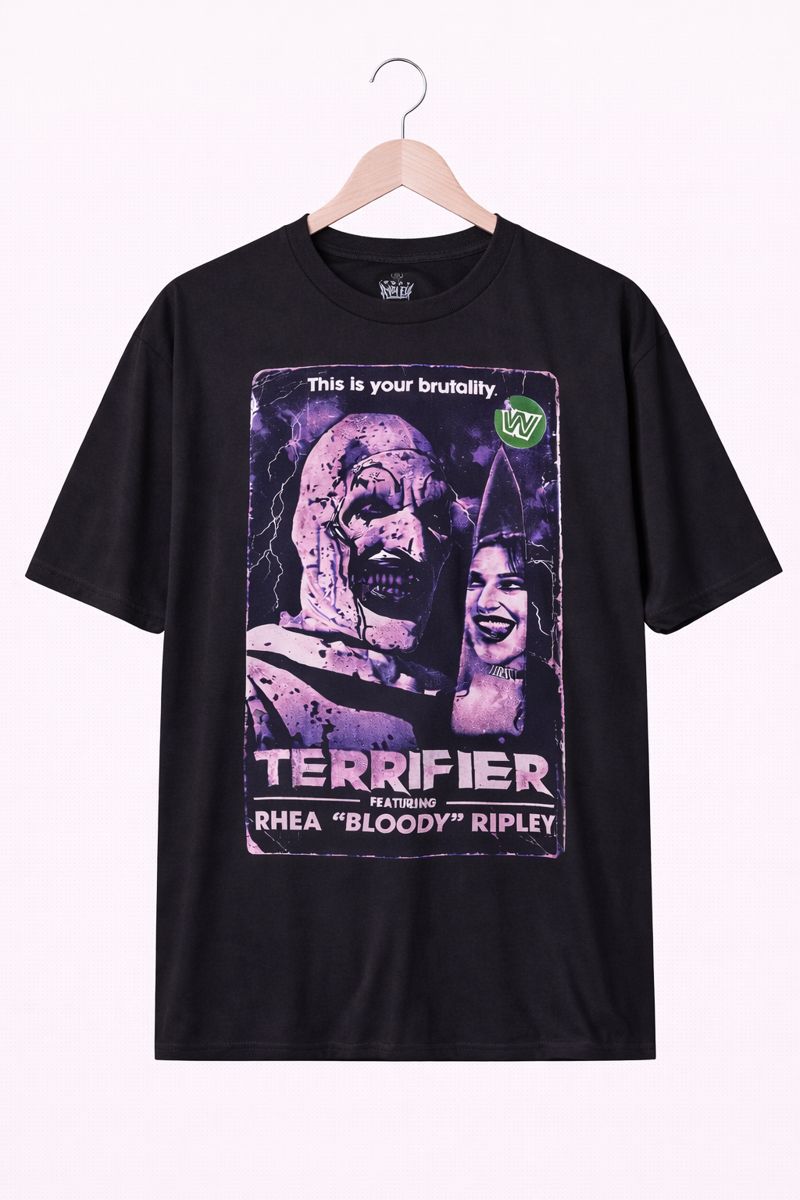 Alternative view of Men's Terrifier Graphic Oversized T-Shirt Rhea Bloody Ripley Horror Cotton Black Adult Size S-4XL