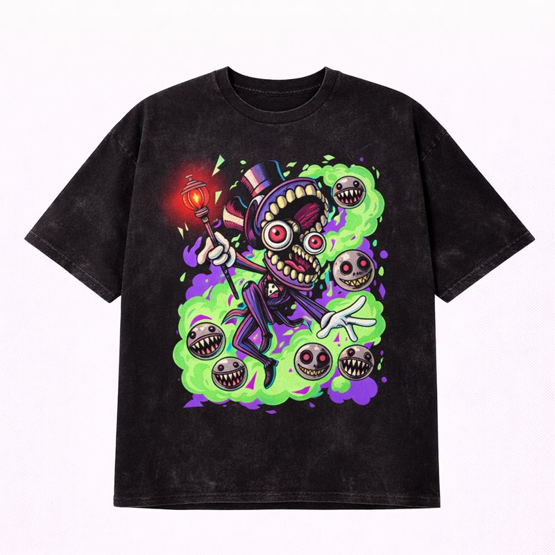 Men's The Amazing Digital Circus Graphic Oversized T-Shirt Caine Ringmaster Mineral Wash Black Adult Size S-4XL