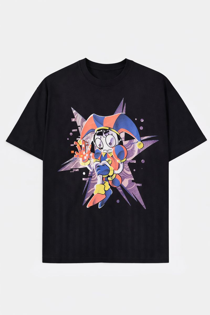 Men's The Amazing Digital Circus Graphic Oversized T-Shirt Pomni Cotton Black Adult Size S-4XL