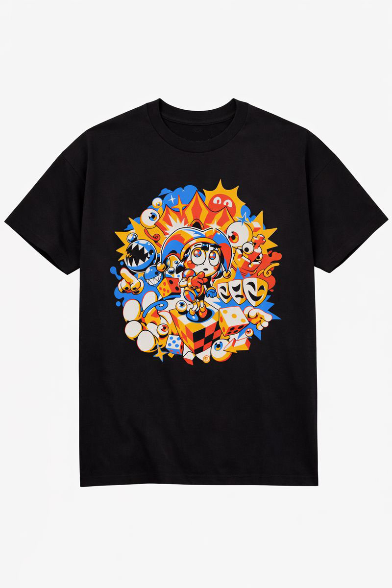 Men's The Amazing Digital Circus Graphic Oversized T-Shirt Pomni & Friends Cotton Beige Adult Size S-4XL