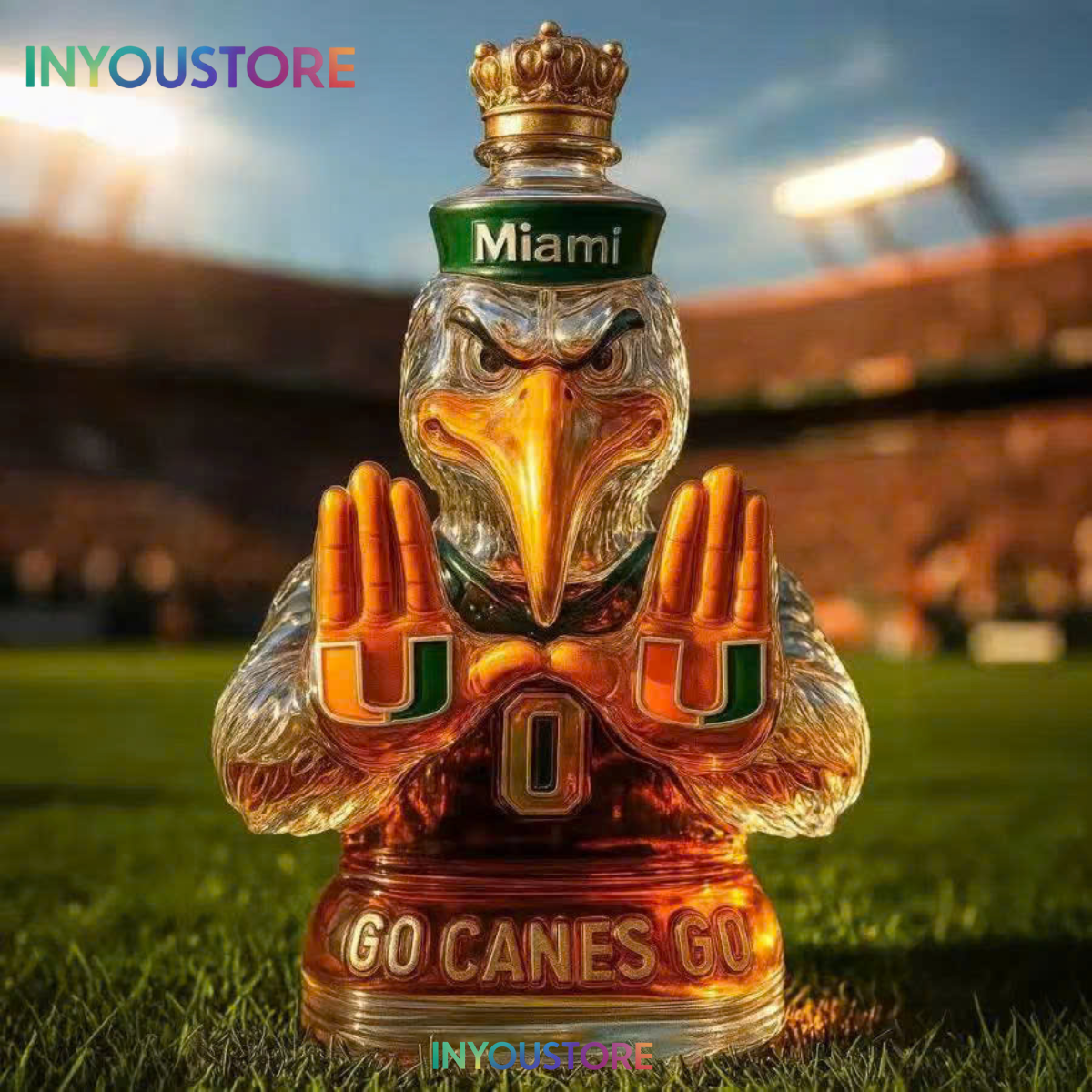 Miami Hurricanes Go Canes Go Whiskey Bottle