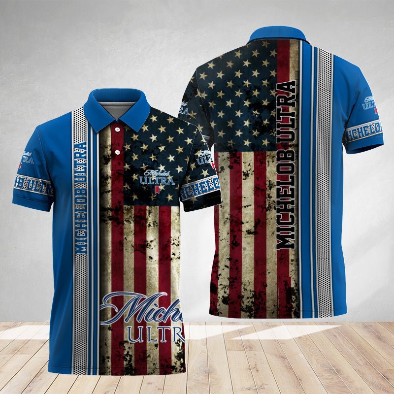 Michelob Ultra Stainless Steel American Flag Polo Shirt