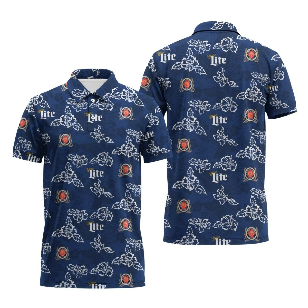 Miller Lite Hibiscus Flower Polo Shirt