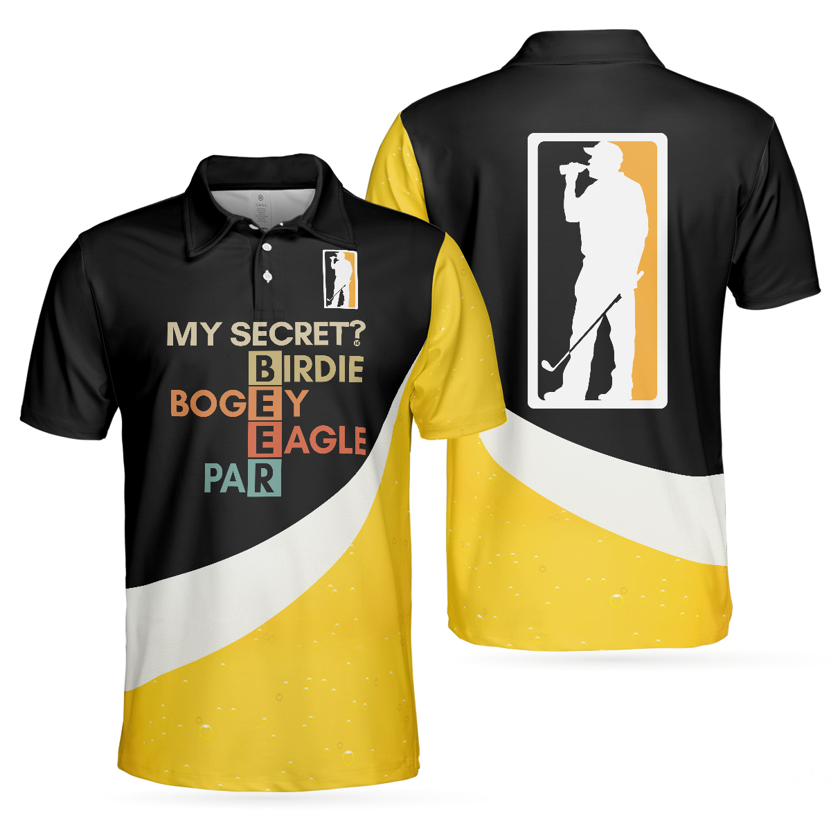 My Golf Secret Beer Short Sleeve Polo Shirt, Black and Yellow Polo Shirt, Golf Shirt For Beer Lovers