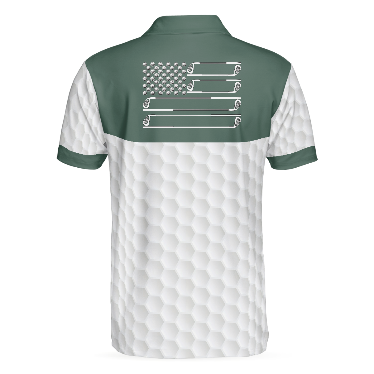 Alternative view of My Green Jacket Is In The Wash Polo Shirt, White Golf Pattern Forest Green American Flag Golf Shirt For Men
