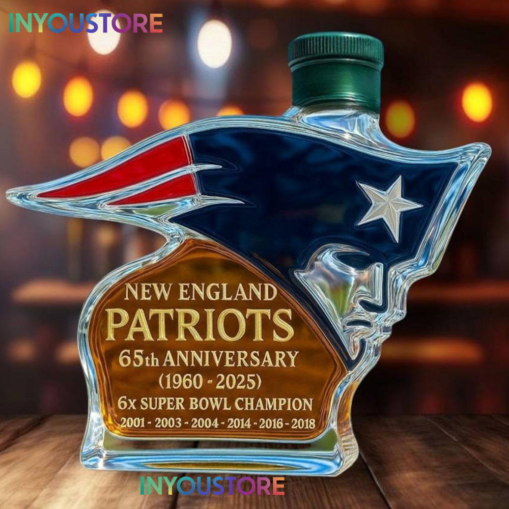 New England Patriots 65th Anniversary Glass Whiskey Bottle - Image 3